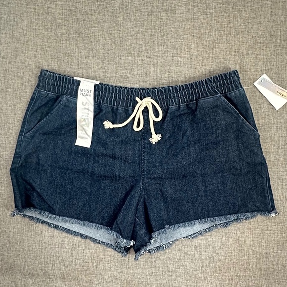 NEW! Tinseltown Booty Mini Shorts XL Fringe Blue Jean Drawstring Elastic waist - Picture 1 of 11